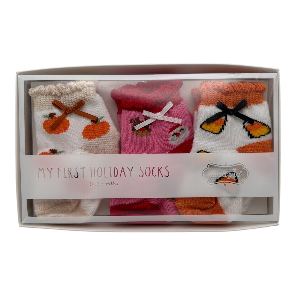 Mudpie My First Holiday Baby Socks NWT 0-12 Months Baby Gift NEW in Box